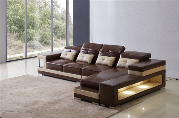 Corner sofa Leather Living landscape Suite Design Modern Sofa L-shape Brown