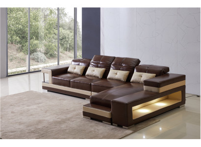 Corner sofa Leather Living landscape Suite Design Modern Sofa L-shape Brown