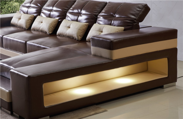 Corner sofa Leather Living landscape Suite Design Modern Sofa L-shape Brown