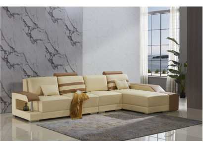 Leather sofa L-shape Couch Living landscape Corner sofa Suite Design Modern Sofa Beige