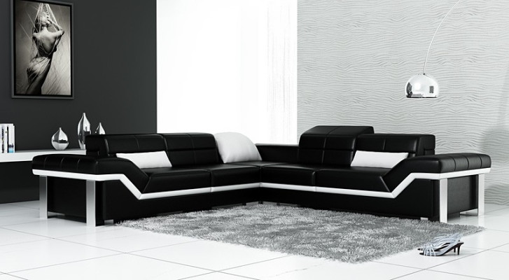 Leather sofa L-shape Couch Living landscape Corner sofa Suite Design Decor Modern