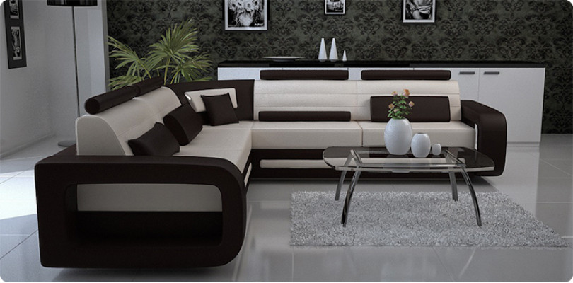 Corner sofa Upholstery Couch Leather Corner sofa Living landscape L-shape upholstery set