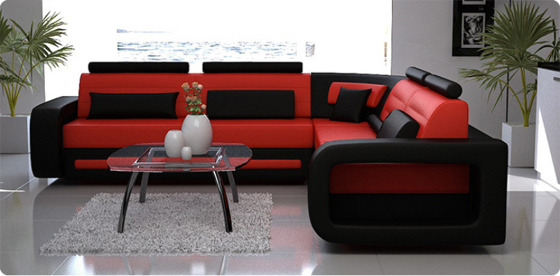 Corner sofa Upholstery Couch Leather Corner sofa Living landscape L-shape upholstery set