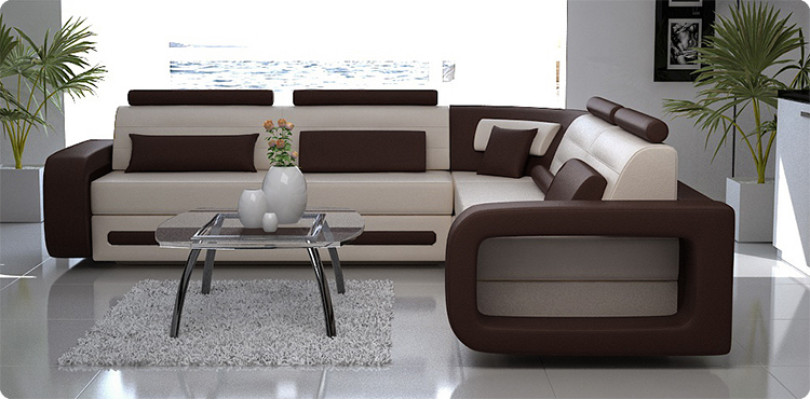 Corner sofa Upholstery Couch Leather Corner sofa Living landscape L-shape upholstery set