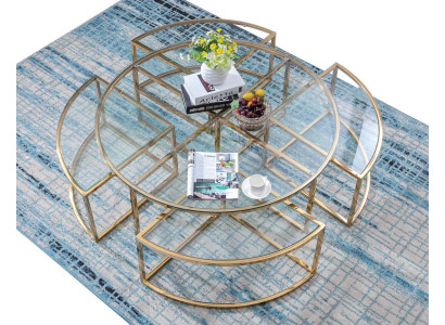 Round designer glass sofa, stainless steel sofa table, round design for home