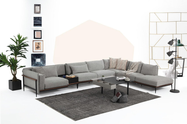 Corner sofa L-shape Sofa Gray Modern Fabric Design Living room Polyester XXL