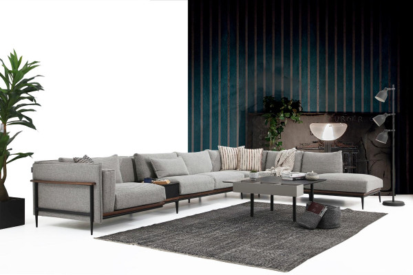 Corner sofa L-shape Sofa Gray Modern Fabric Design Living room Polyester XXL