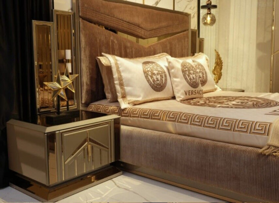Luxury Bedside tables Consoles Side table Wood Furniture Bedroom Gold Metal new