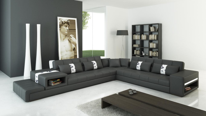 Leather sofa Couch Living landscape Corner sofa Corner Suite Design Sofa Modern