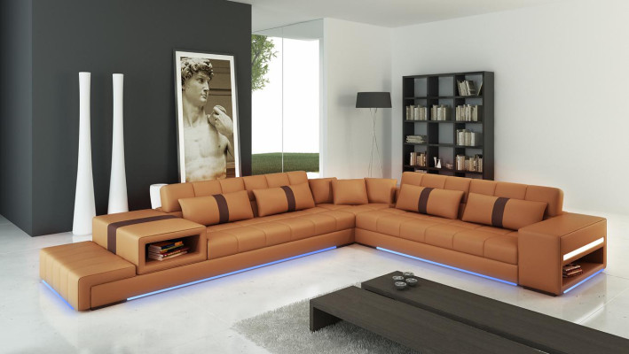 Leather sofa Couch Living landscape Corner sofa Corner Suite Design Sofa Modern
