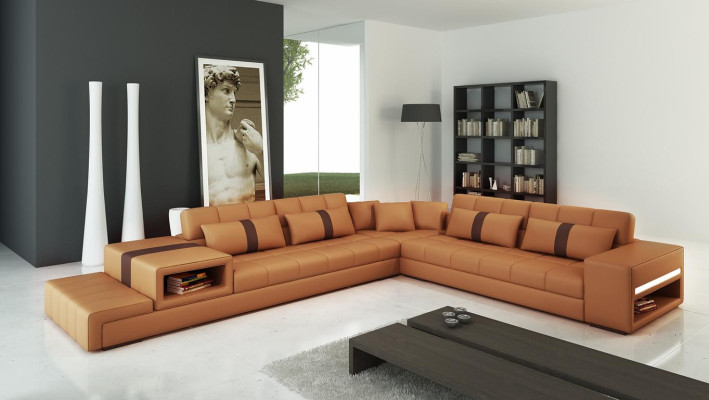 Leather sofa Couch Living landscape Corner sofa Corner Suite Design Sofa Modern