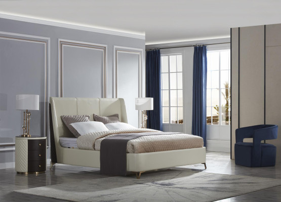 Design Bedroom Set 3 pieces. Leather Bed + 2x Bedside table Modern Luxury Beds