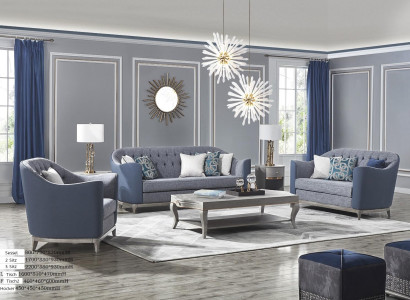 Chic 3+2+1 Chesterfield sofa suite in contemporary style consisting of 7 pieces