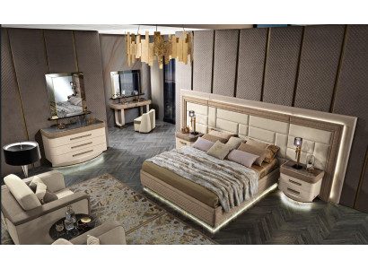 Design Luxury Bedroom Bed 2x Bedside tables Chest of drawers Suite Beds 8-piece set