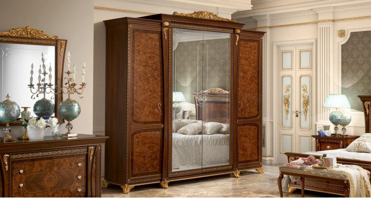 Baroque Rococo Luxury Set Beds Sets Bedside table Wardrobe 7 pcs. Bedroom
