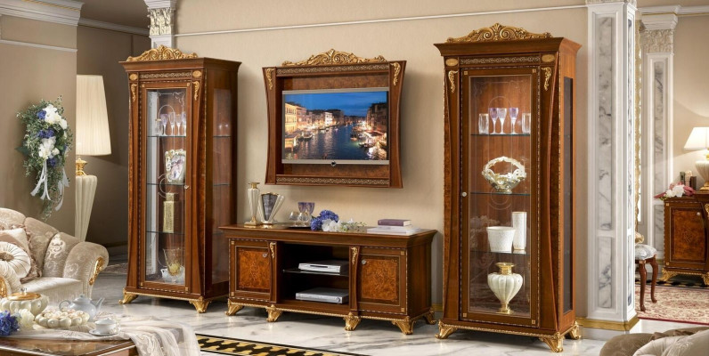 Set 4 pieces Living room TV cabinet 2x Display case tv Frame Wood Luxury Suite Group Italy