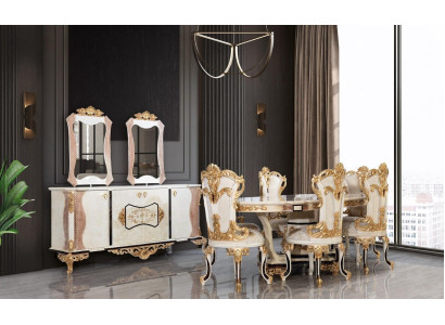 Luxury Dining room Set 9 pcs. Dining table + 6x Chairs + Sideboard with Mirror White new