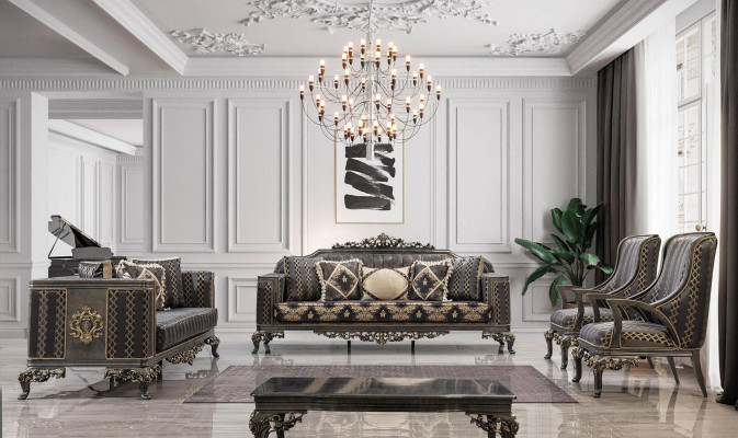 Sofa Chesterfield Designer Group 5-piece set Sofa set 3+3+1+1 Seat Coffee table