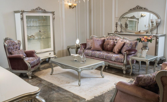Classic Silver Display Case French Style Furniture Sideboard Glass Cabinet