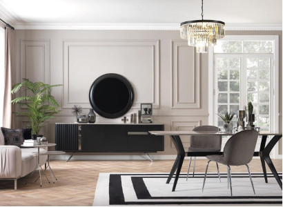 7-piece luxury loft design dining room set furniture table chest of drawers 4x chairs