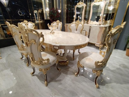 Luxury Dining room set Dining table 4x Chairs Wood Chair Textile Dining set Suite new