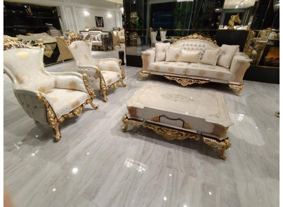 Sofa set 3+1 Seater Sofa Set Complete Textile Wood Living room Luxury Sofa new