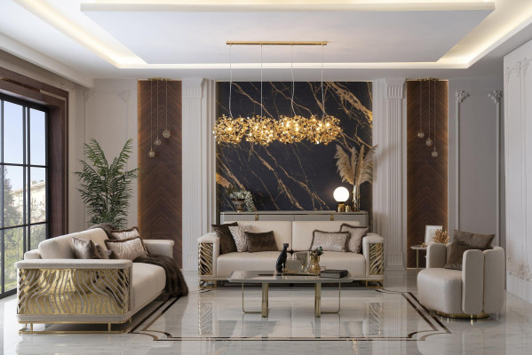 Luxury sofa set 4+3 seater armchair coffee table modern 4 pieces. Set design
