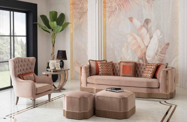 Luxury Living room Schiker Sofa 4 Seater Armchair with 2x Stool Stylish Furniture