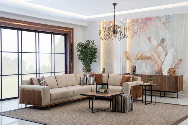 Corner sofa L-shape Living room Modern Luxury Furniture Couch Corner suite Beige