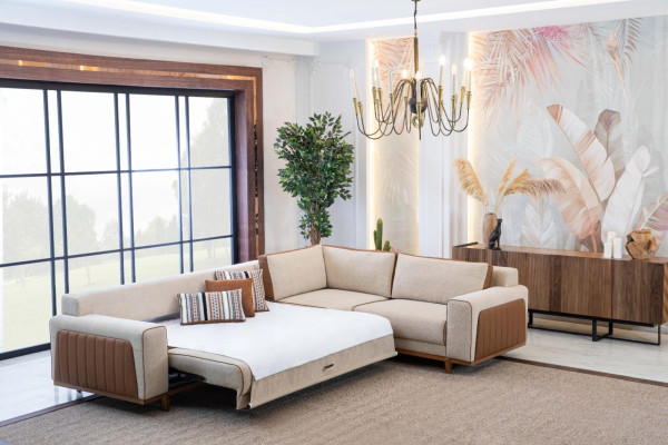 Corner sofa L-shape Living room Modern Luxury Furniture Couch Corner suite Beige