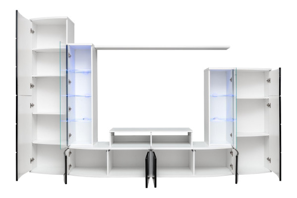 Black Wall unit Living room Luxury Set Display case TV Stand Wood Furniture new