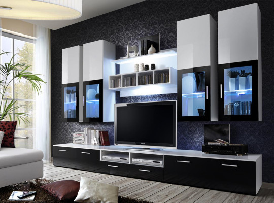 Modern Design Wall unit Wood Wall Shelves Complete TV Lowboard Furnishings