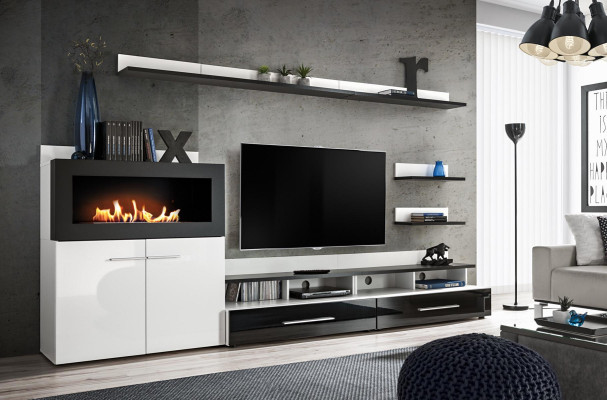 Wall unit TV lowboard Chest of drawers with built-in fireplace Designer Furniture Modern