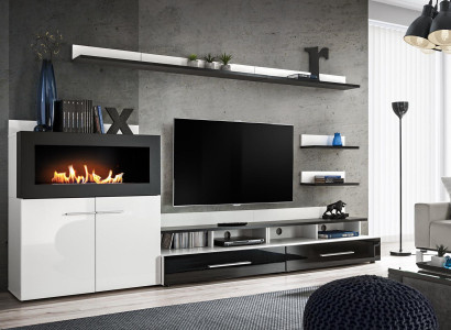 Wall unit TV lowboard Chest of drawers with built-in fireplace Designer Furniture Modern