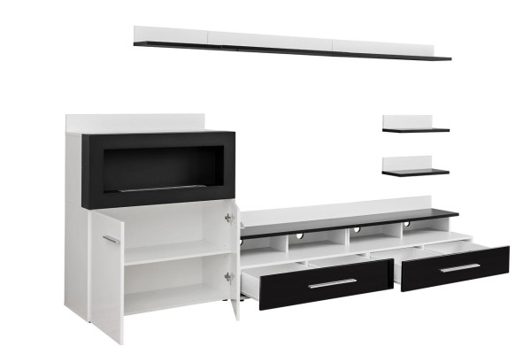 Wall unit TV lowboard Chest of drawers with built-in fireplace Designer Furniture Modern