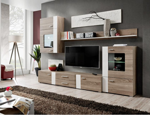 Wall unit TV Wall Wood Style Modern Shelf Living room Furniture Wardrobe new