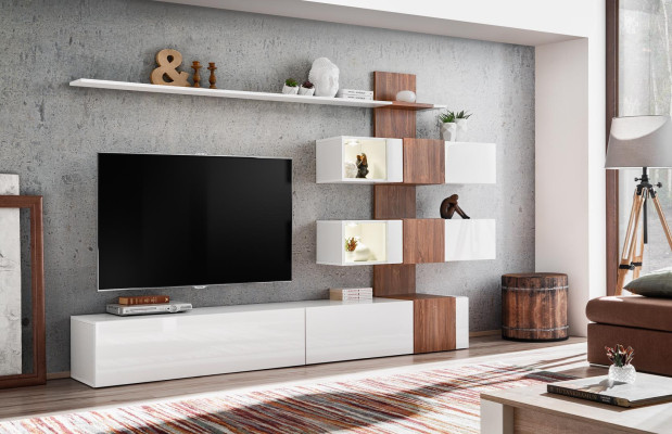 Modern Wall unit Luxury Furnishings Living room Design TV Lowboard Wall Shelves