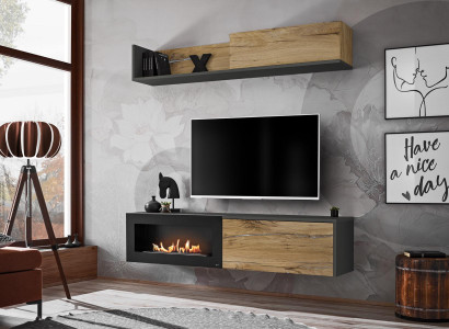 Wall unit tv Furniture Living room Shelf TV Stand with FireplaceModern Wood Brown
