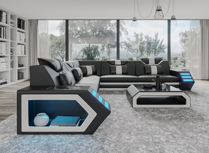 Living landscape leather sofa couch upholstery corner sofa sofa big XXL sofa set