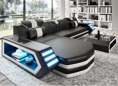 Leather sofa Corner sofa Sofa Couch Living landscape L-shape Corner suite Belfort 4