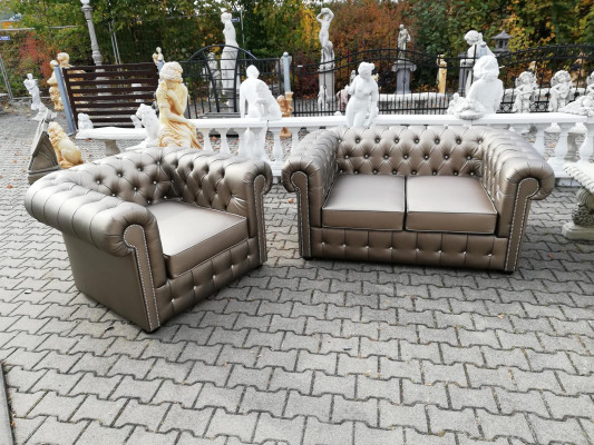 Designer Chesterfield Sofa set Sofa Couch 2+1 Upholstery Seat Suite Gold