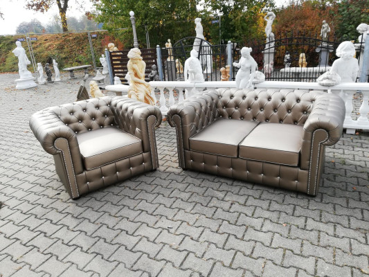 Designer Chesterfield Sofa set Sofa Couch 2+1 Upholstery Seat Suite Gold