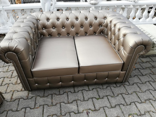 Designer Chesterfield Sofa set Sofa Couch 2+1 Upholstery Seat Suite Gold