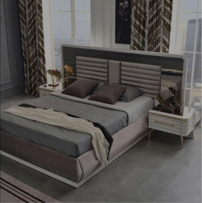 Modern Bedroom Furniture Designer Double bed 2x Wood Bedside tables 3pcs