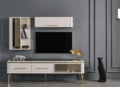 White Wall unit Designer TV Wardrobe Luxury 2x Wall Cabinets Modern Furniture