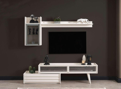 White Wood Wall unit Designer Wall Cabinet Luxury Shelf Elegant TV Wardrobe