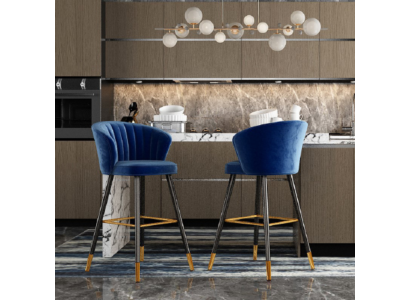 Blue bar stool Designer Furniture stainless steel Upholstery 1-Seater wooden feet