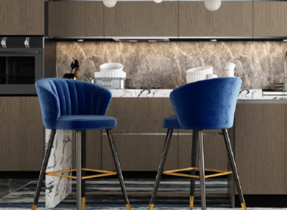 Blue bar stool Designer Furniture stainless steel Upholstery 1-Seater wooden feet