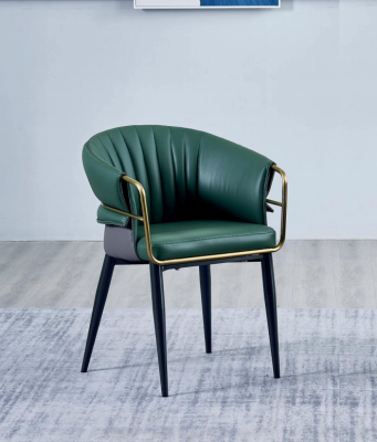 Green dining room chair designer wooden feet faux leather chairs stainless steel Furniture