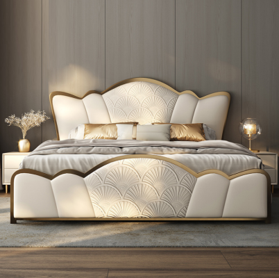 Bedroom furniture l Stylish White Double bed Modern leather beds